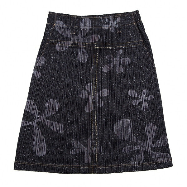PLEATS PLEASE Denim Transfer Flower Skirt Blue Size 3