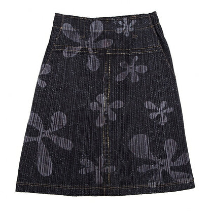 PLEATS PLEASE Denim Transfer Flower Skirt Blue Size 3