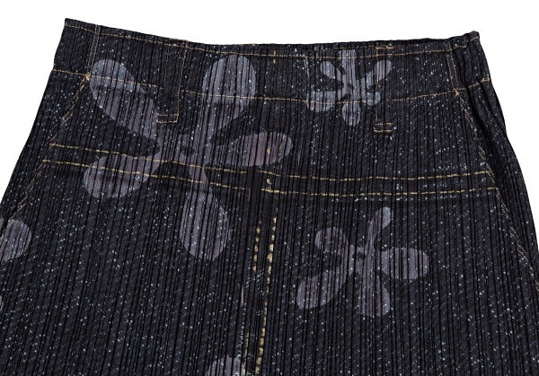 PLEATS PLEASE Denim Transfer Flower Skirt Blue Size 3