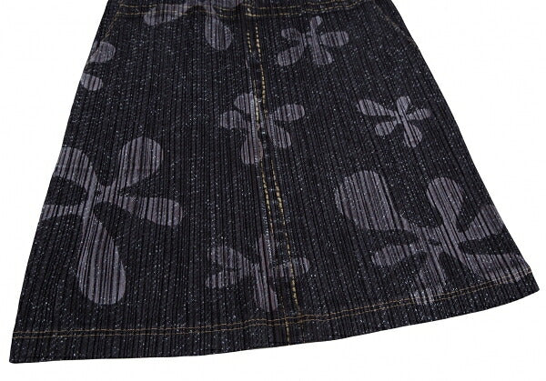 PLEATS PLEASE Denim Transfer Flower Skirt Blue Size 3