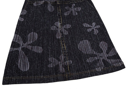 PLEATS PLEASE Denim Transfer Flower Skirt Blue Size 3