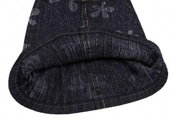 PLEATS PLEASE Denim Transfer Flower Skirt Blue Size 3