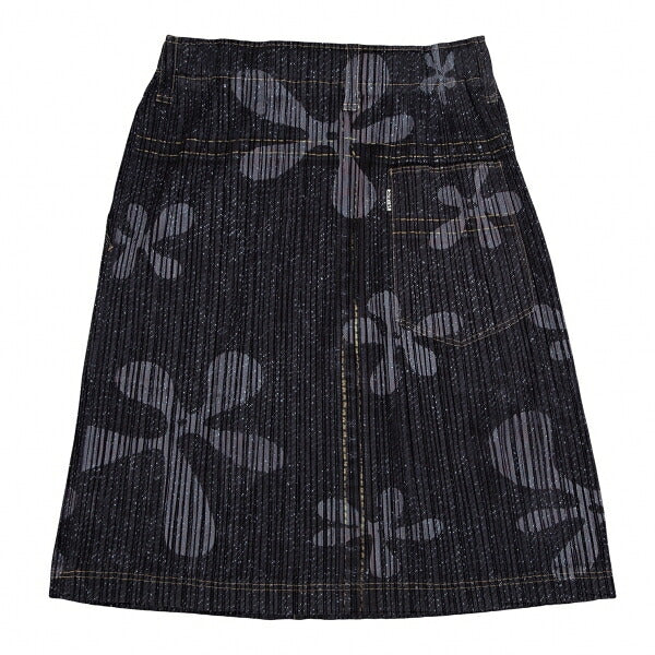 PLEATS PLEASE Denim Transfer Flower Skirt Blue Size 3