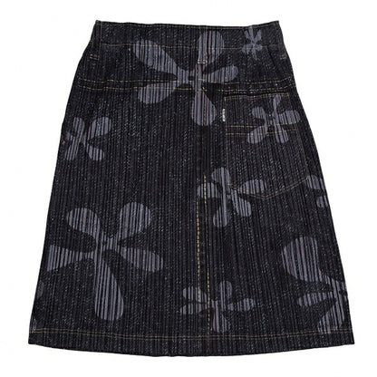 PLEATS PLEASE Denim Transfer Flower Skirt Blue Size 3