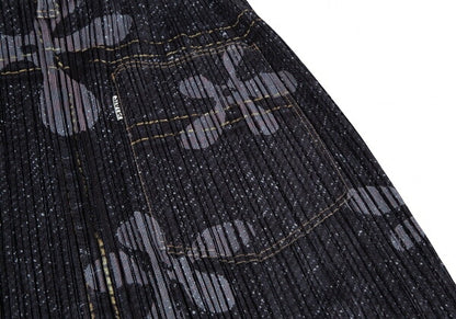 PLEATS PLEASE Denim Transfer Flower Skirt Blue Size 3