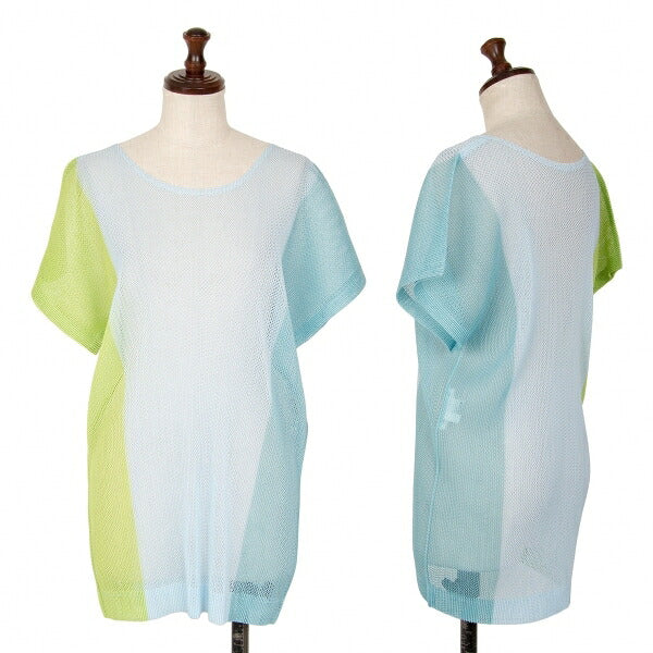 PLEATS PLEASE Tricolor Mesh Cutsew Top Green Size 3