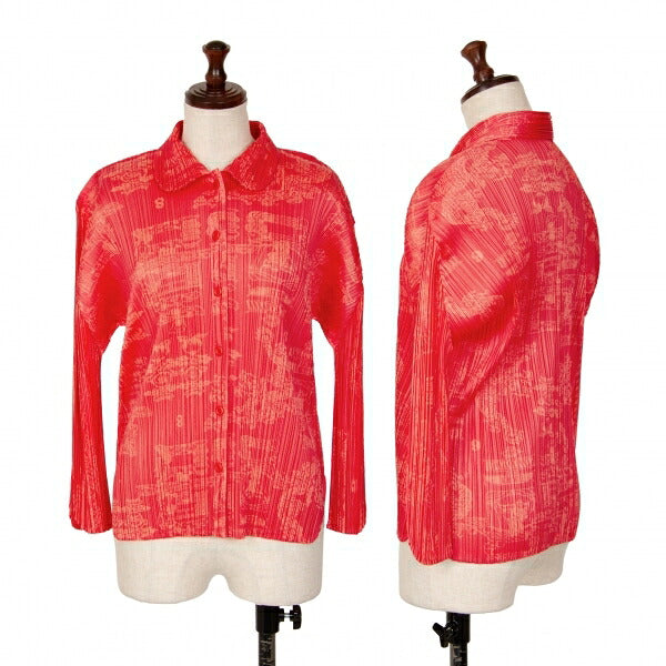 PLEATS PLEASE Polyester China Print Button-Up Pink Size 4