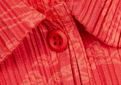 PLEATS PLEASE Polyester China Print Button-Up Pink Size 4