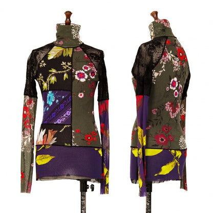 FUZZI Nylon Flower Print Power Net Long Top Black Size M