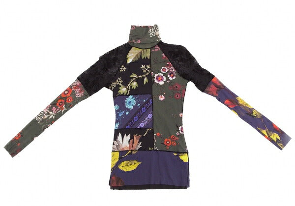 FUZZI Nylon Flower Print Power Net Long Top Black Size M