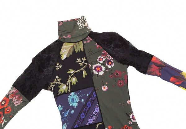 FUZZI Nylon Flower Print Power Net Long Top Black Size M