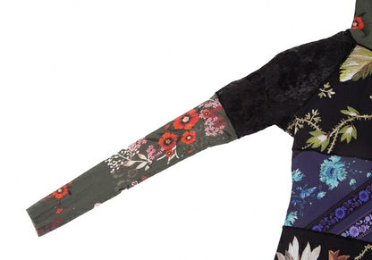 FUZZI Nylon Flower Print Power Net Long Top Black Size M