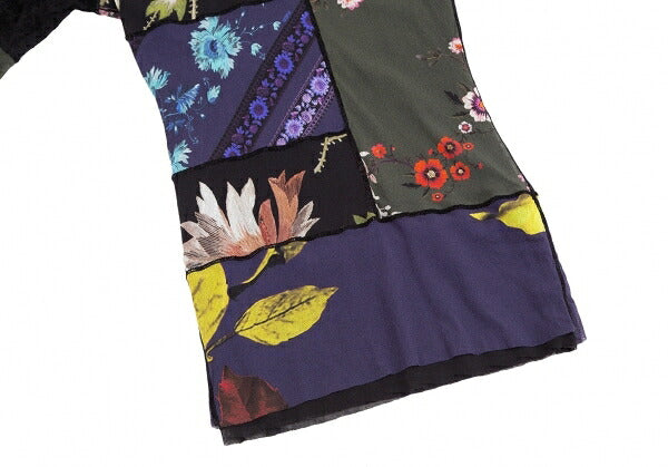 FUZZI Nylon Flower Print Power Net Long Top Black Size M