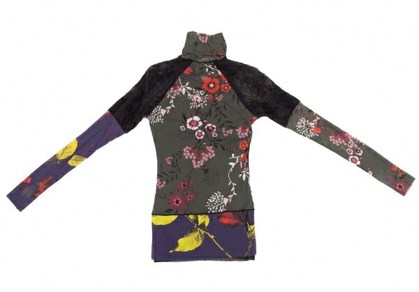FUZZI Nylon Flower Print Power Net Long Top Black Size M