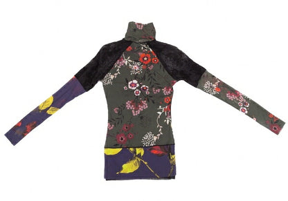 FUZZI Nylon Flower Print Power Net Long Top Black Size M