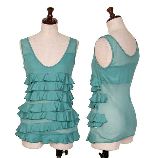 EMPORIO ARMANI Mesh Panel Tiered Tank Top Blue Size 38