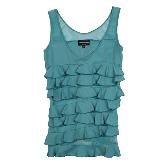 EMPORIO ARMANI Mesh Panel Tiered Tank Top Blue Size 38