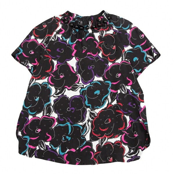 EMPORIO ARMANI Silk Floral Print Short Blouse Black Size 40