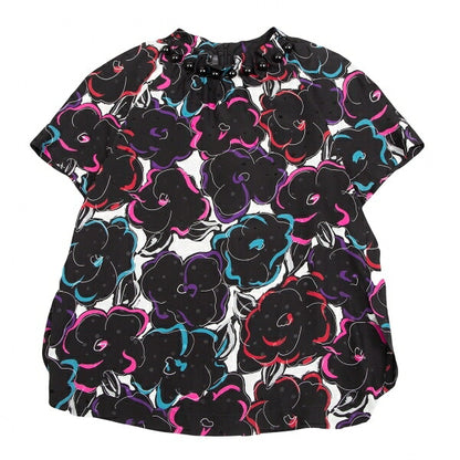 EMPORIO ARMANI Silk Floral Print Short Blouse Black Size 40