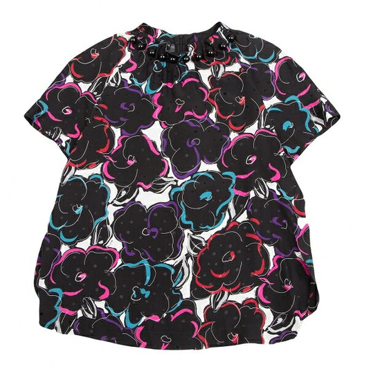 EMPORIO ARMANI Silk Floral Print Short Blouse Black Size 40