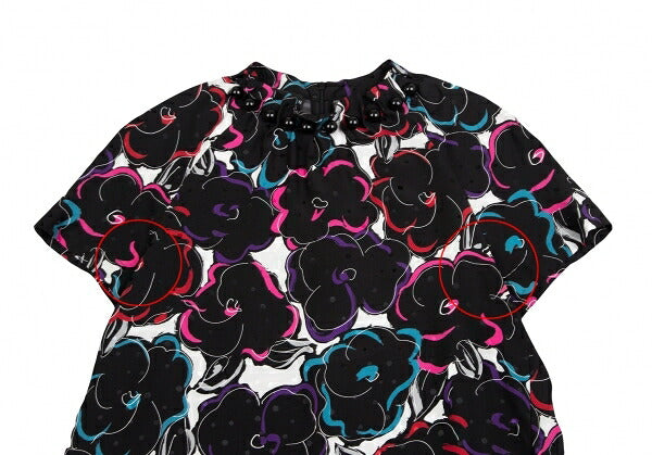 EMPORIO ARMANI Silk Floral Print Short Blouse Black Size 40