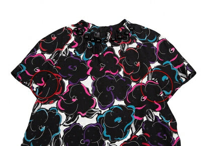 EMPORIO ARMANI Silk Floral Print Short Blouse Black Size 40