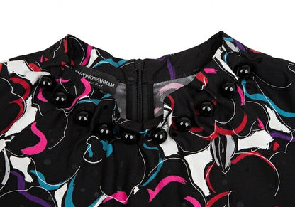 EMPORIO ARMANI Silk Floral Print Short Blouse Black Size 40