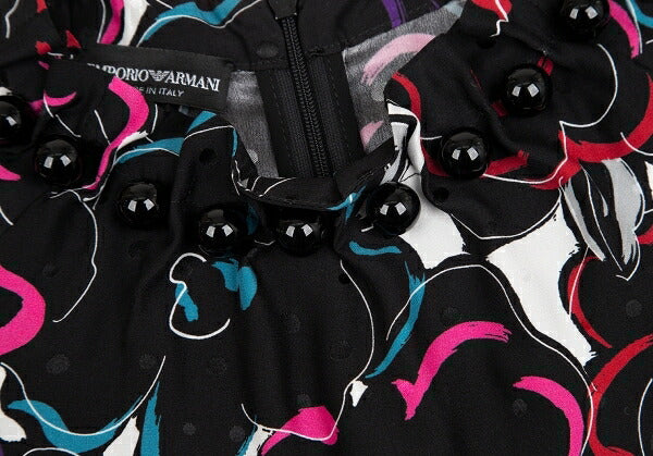 EMPORIO ARMANI Silk Floral Print Short Blouse Black Size 40