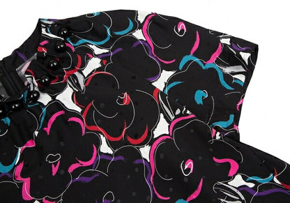 EMPORIO ARMANI Silk Floral Print Short Blouse Black Size 40