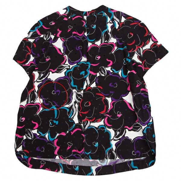 EMPORIO ARMANI Silk Floral Print Short Blouse Black Size 40