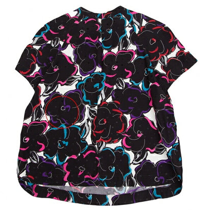 EMPORIO ARMANI Silk Floral Print Short Blouse Black Size 40