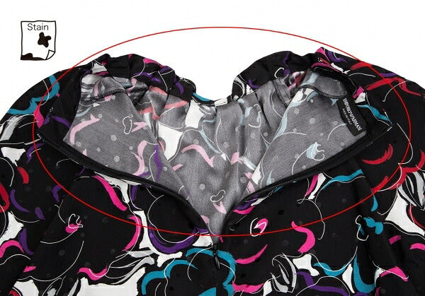 EMPORIO ARMANI Silk Floral Print Short Blouse Black Size 40