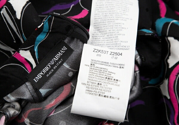 EMPORIO ARMANI Silk Floral Print Short Blouse Black Size 40