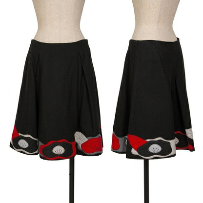 EMPORIO ARMANI Wool Felt Flower Patch Skirt Black Size 38