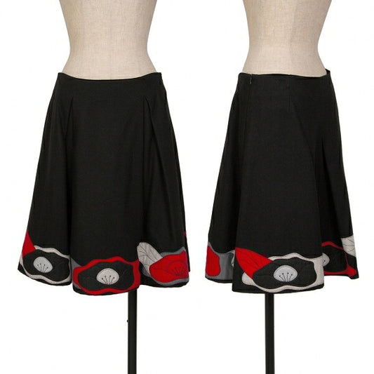 EMPORIO ARMANI Wool Felt Flower Patch Skirt Black Size 38
