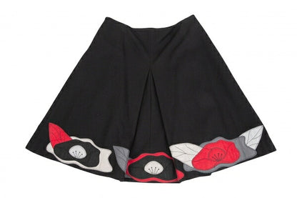 EMPORIO ARMANI Wool Felt Flower Patch Skirt Black Size 38