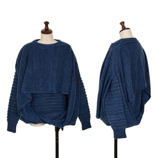 ISSEY MIYAKE Drape Layered Design Knit Sweater Blue Size M