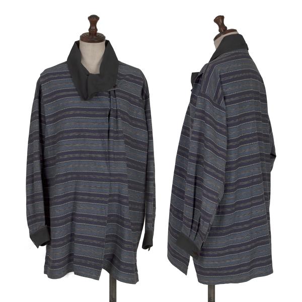 ISSEY MIYAKE Cotton Jacquard Border Shirt Blue Size 9