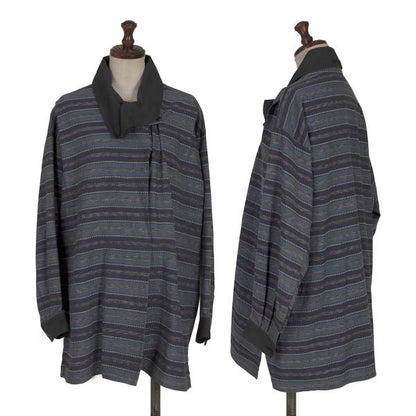 ISSEY MIYAKE Cotton Jacquard Border Shirt Blue Size 9