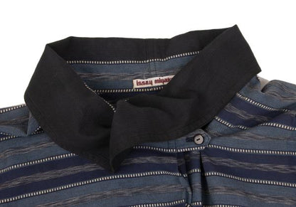 ISSEY MIYAKE Cotton Jacquard Border Shirt Blue Size 9