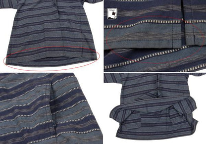 ISSEY MIYAKE Cotton Jacquard Border Shirt Blue Size 9