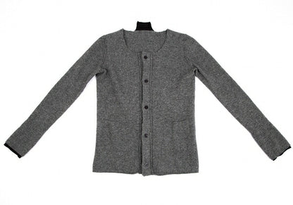 Y's Wool Knit Collarless Jacket Dark Gray Size 2