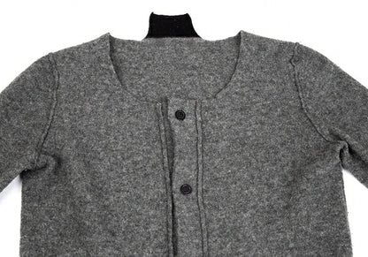 Y's Wool Knit Collarless Jacket Dark Gray Size 2