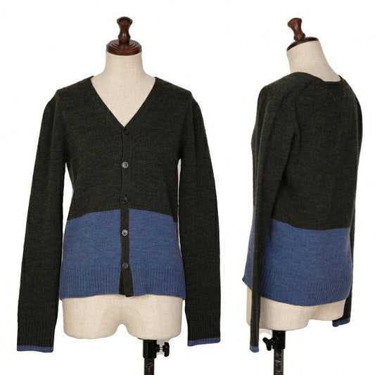 Y's Bicolor Wool Knit Cardigan Deep Green Blue Size 2