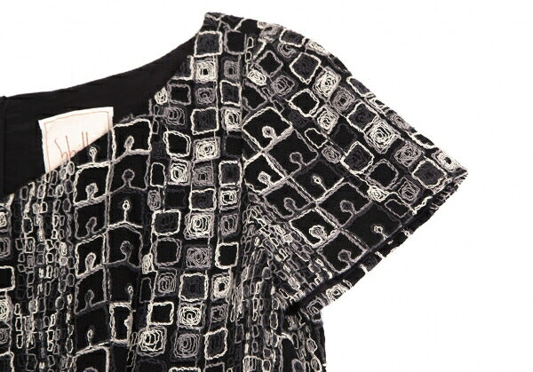 Sybilla Wool Blend Block Embroidered Midi Dress Black Size L