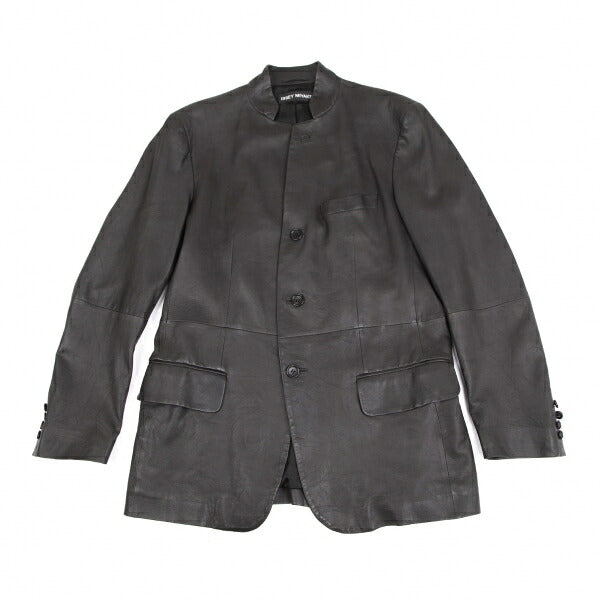 ISSEY MIYAKE MEN Lamb Leather Band Jacket Black Size 4