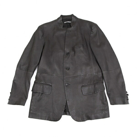 ISSEY MIYAKE MEN Lamb Leather Band Jacket Black Size 4