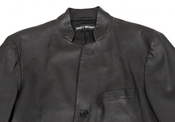 ISSEY MIYAKE MEN Lamb Leather Band Jacket Black Size 4