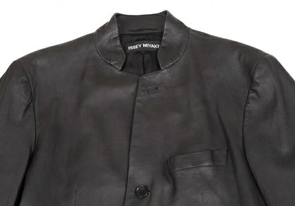 ISSEY MIYAKE MEN Lamb Leather Band Jacket Black Size 4