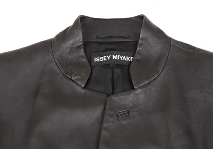 ISSEY MIYAKE MEN Lamb Leather Band Jacket Black Size 4